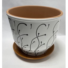 Горшок керамика с поддоном 7л (белый с рисунком)