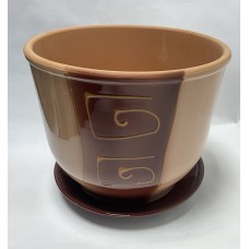 Горшок керамика с поддоном 7л (бежево-коричневый с рисунком)