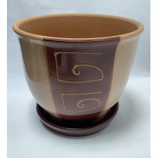 Горшок керамика с поддоном 5л (бежево-коричневый с рисунком)