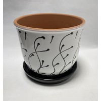 Горшок керамика с поддоном 3л (белый с рисунком)