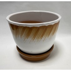 Горшок керамика с поддоном 1,5л (белый-коричневый)